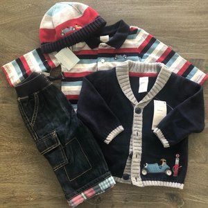 NWT Gymboree Baby Boy Outfit Set Onsie Sweater Hat